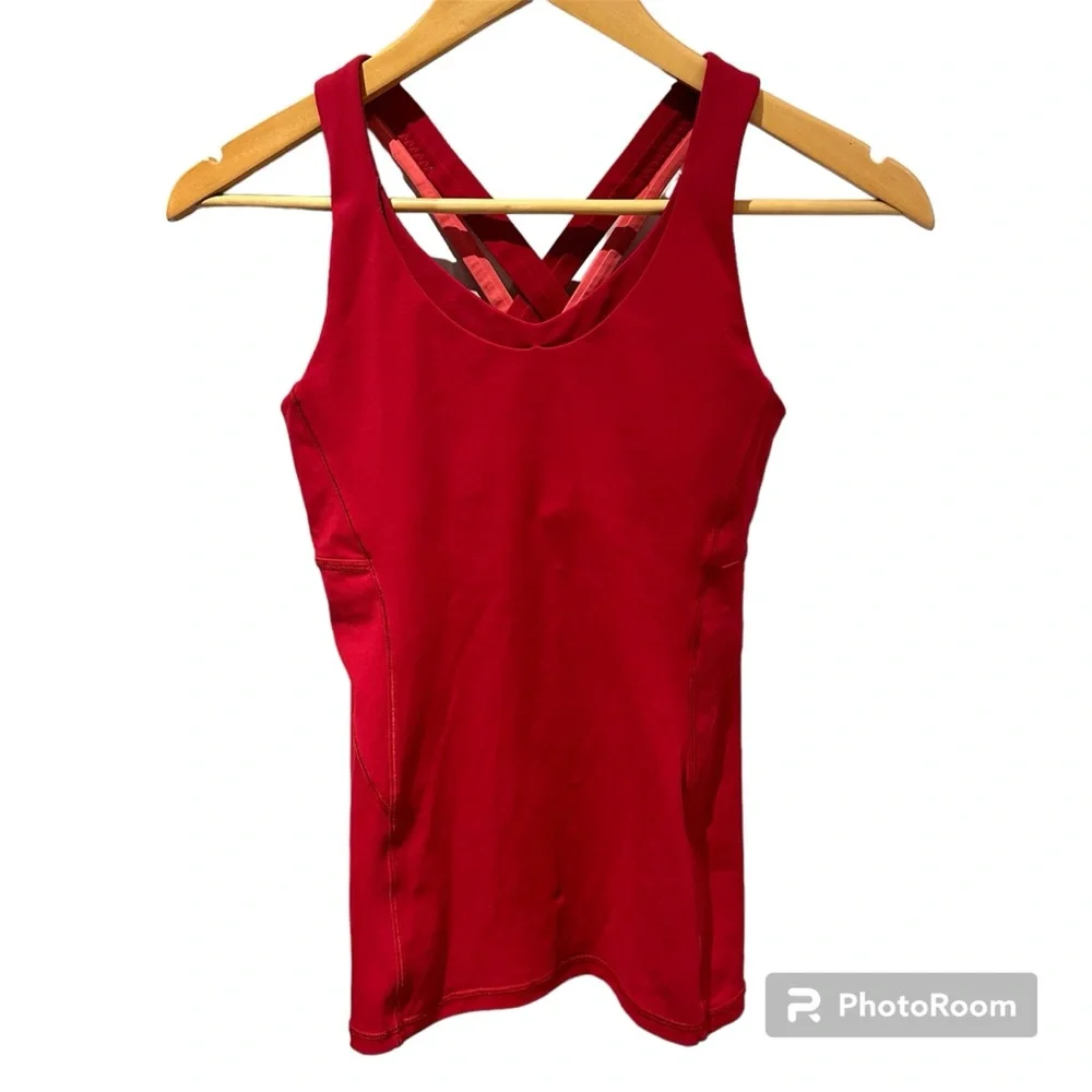 Lululemon Stash N Run Medium Support Tank Size 4 Red‎ and Pink